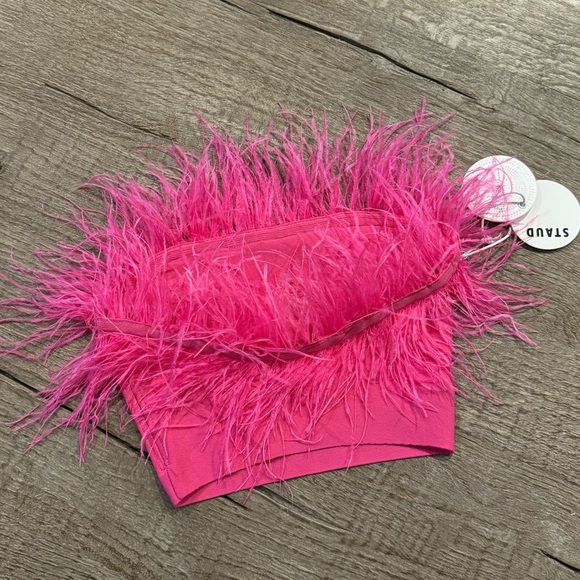 STAUD  Nellie Feather Top in Hot Pink- XS,S - Picture 7 of 14